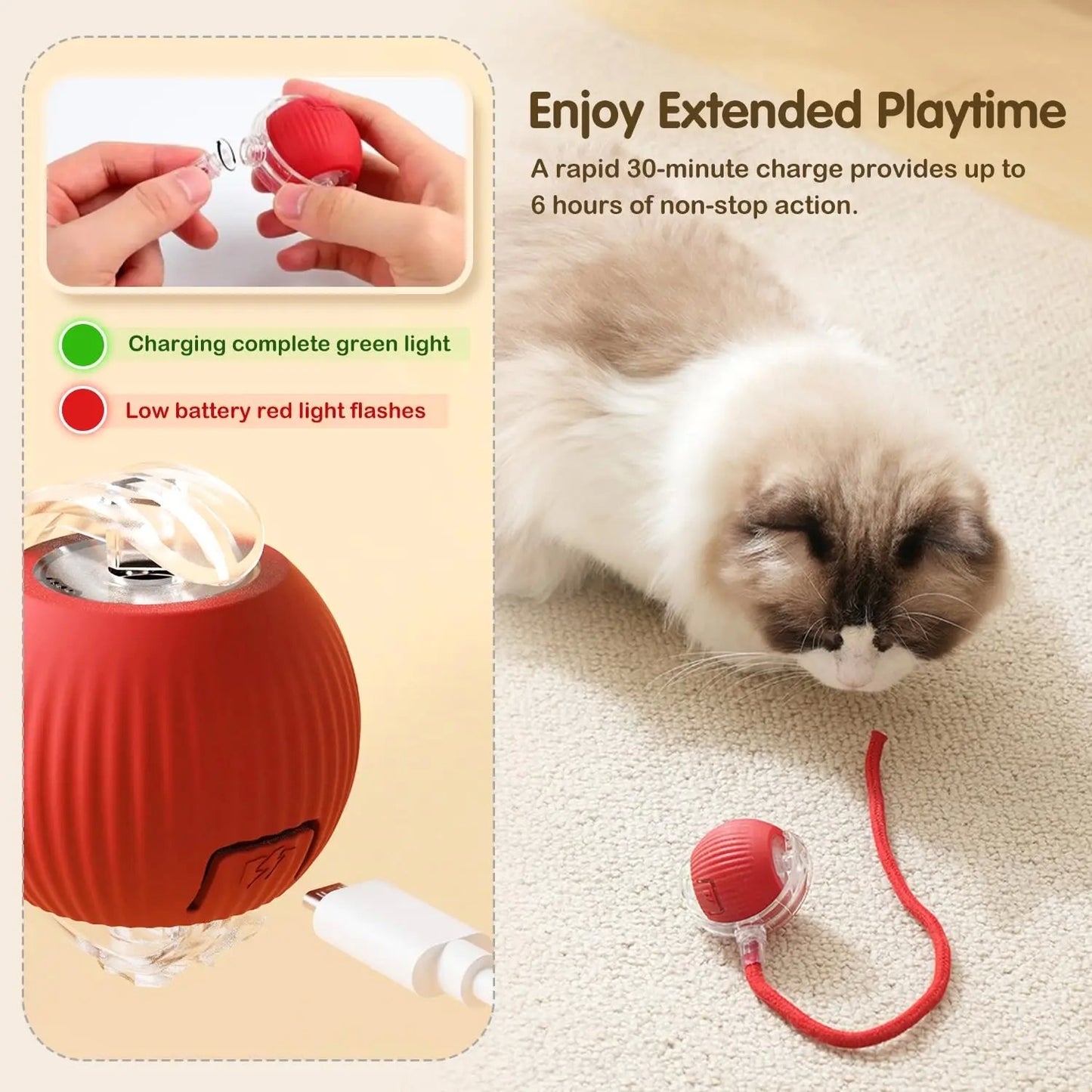 Brinquedo Interativo para Gatos com Sensor e Cauda | Bola Inteligente Recarregável USB